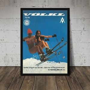Vintage Ski Poster Wall Decor 11x14 Framed